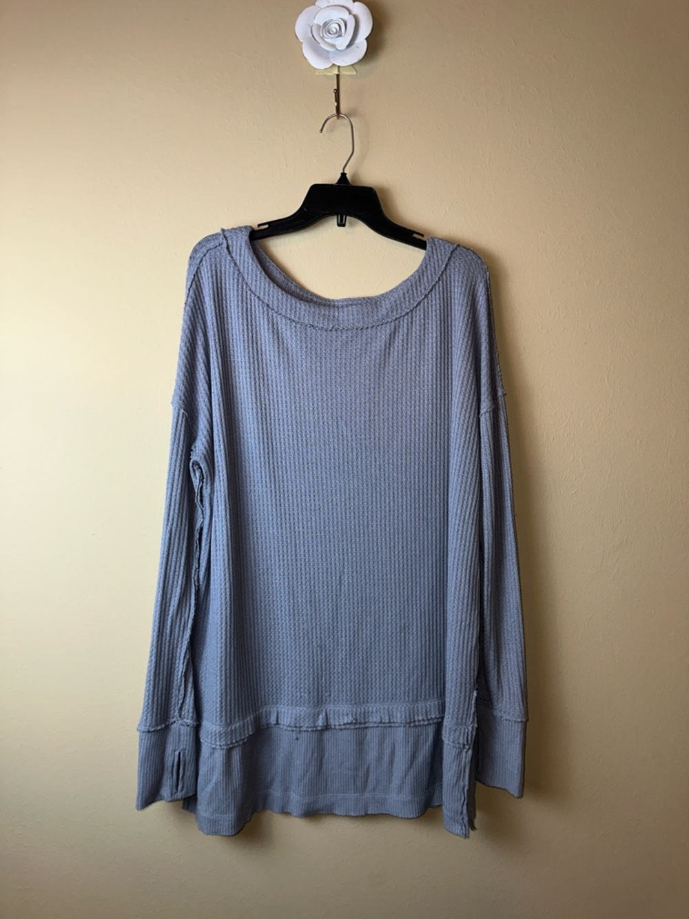 Light Grey Waffle Knit Long Sleeve Top